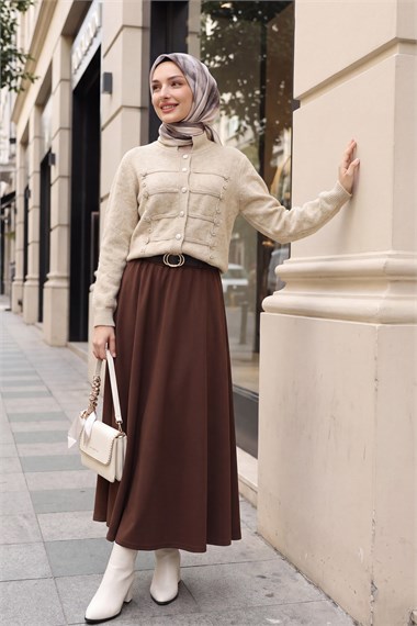 Womens Multi Button-Front Polo-Collar Soft Knit Cardigan - Beige