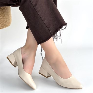 Desniy Cilt Topuklu Ayakkabı -Bej