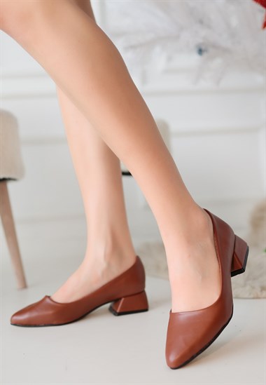Desniy Cilt Topuklu Ayakkabı -Taba