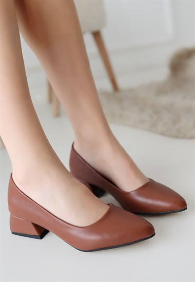 Desniy Cilt Topuklu Ayakkabı -Taba