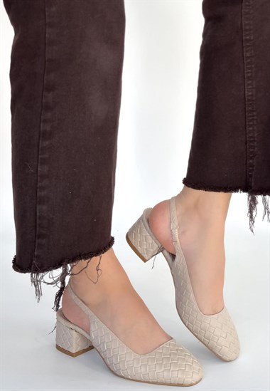 Dier Cilt Topuklu Ayakkabı -Bej