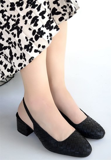 Dier Cilt Topuklu Ayakkabı -Siyah