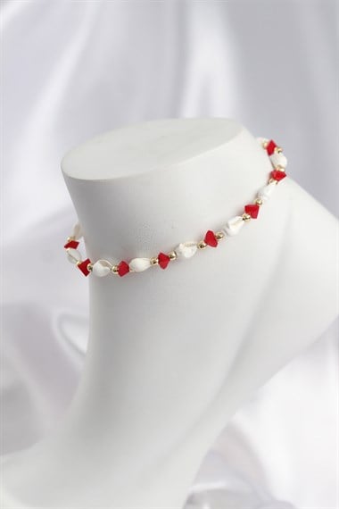 Doğal Deniz Kabuğu Model ve Kırmızı Kristal Taş Model Halhal