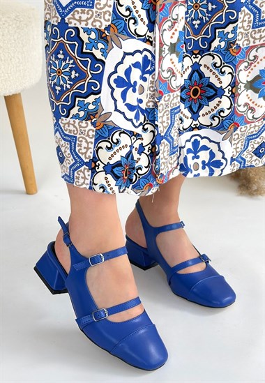 Doran Cilt Topuklu Ayakkabı -Mavi
