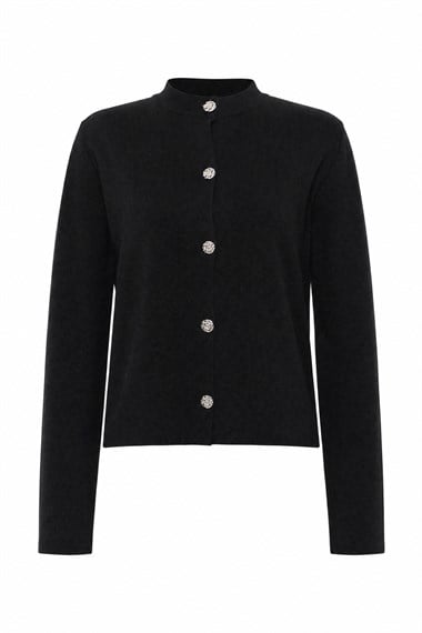 Womens Button-Front Round-Neck Knit Cardigan - Black