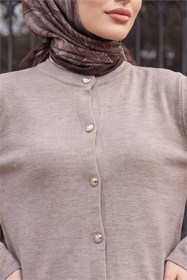 Womens Button-Front Round-Neck Knit Cardigan - Mink