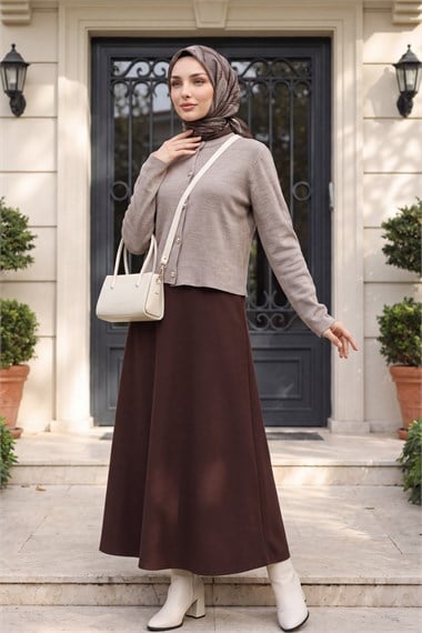 Womens Button-Front Round-Neck Knit Cardigan - Mink