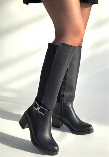 Emrat Cilt Topuklu Çizme -Siyah