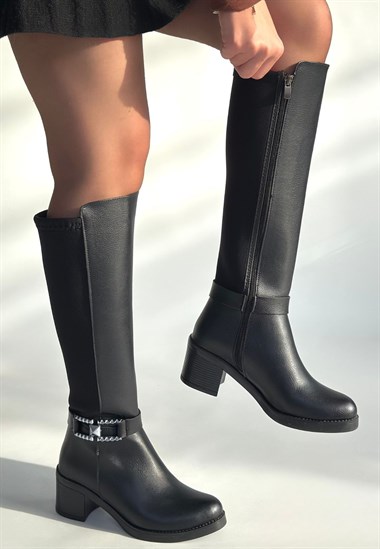 Emrat Cilt Topuklu Çizme -Siyah