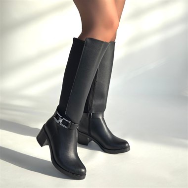 Emrat Cilt Topuklu Çizme -Siyah