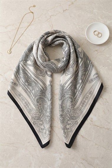 Eskiz Desenli Rayon Eşarp -Bej