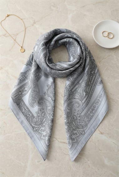 Eskiz Desenli Rayon Eşarp -Buz Mavi
