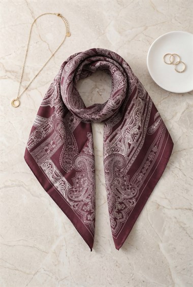 Eskiz Desenli Rayon Eşarp -Mürdüm