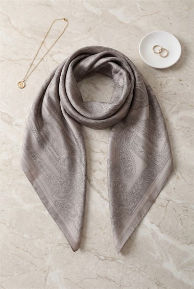 Eskiz Desenli Rayon Eşarp -Vizon