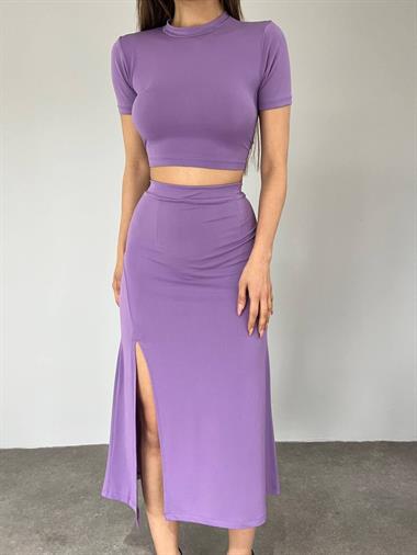 Eteği Yırtmaçlı Sandy Crop Takım -Leylak