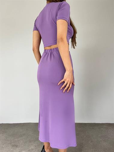 Eteği Yırtmaçlı Sandy Crop Takım -Leylak