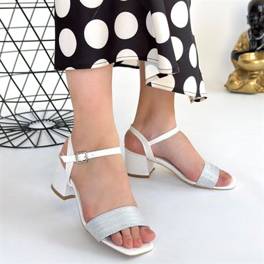 Feori Saten Simli Tek Bant Topuklu Ayakkabı -Beyaz