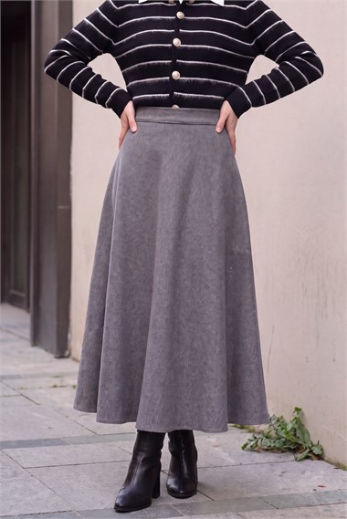 Womens Zip-Up Wool-Blend Flared Skirt - Dark Gray