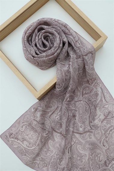 Geleneksel Floral Desenli Coton Şal -Açık Lila