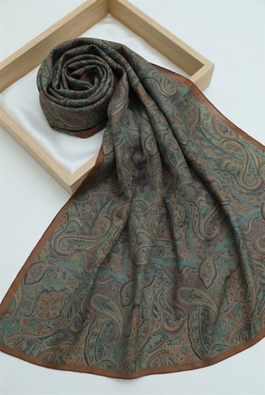 Geleneksel Floral Desenli Coton Şal -Taba