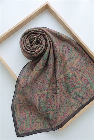 Geleneksel Floral Desenli Coton Şal -Yeşil