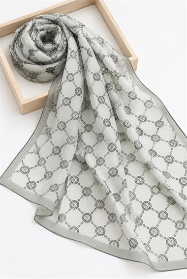Geometrik Ve Harf Desenli Soft Şal -Krem