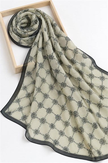 Womens Geometric and Letter-Print Patterned Soft Shawl - Stone