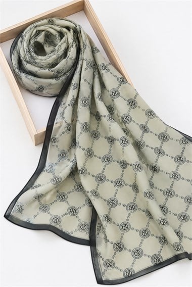 Womens Geometric and Letter-Print Patterned Soft Shawl - Stone