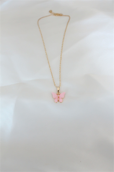 Gold Kaplama Pembe Sedefli Kelebek Kolye