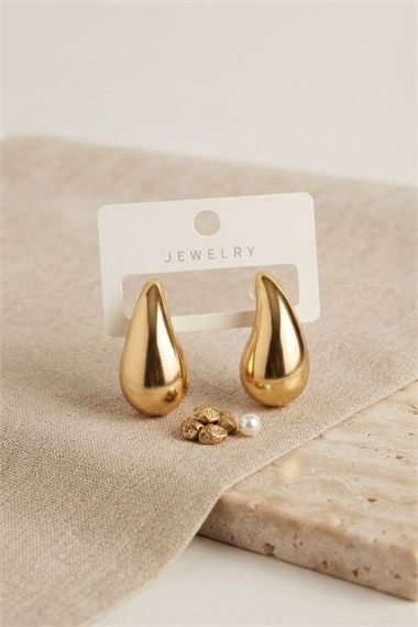 Gold Renk Damla Küpe 30 mm