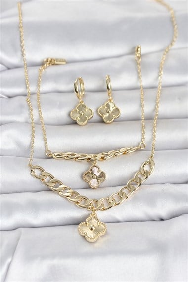 Gold Renk Pirinç Kolye Bileklik ve Küpe Seti