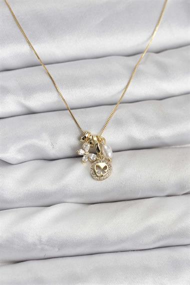 Gold Renk Pirinç Minimal Kelebek Charmlı Kadın Kolye