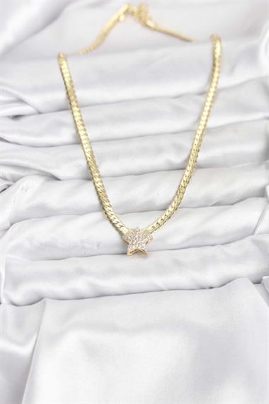 Gold Renk Pirinç Yıldız Zirkon Taşlı Kadın Kolye