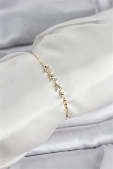 Gold Renk Zirkon Taşlı Yıldız Model Asansörlü Kadın Bileklik