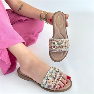 Gonne Hasır Dokuma Terlik -Renkli