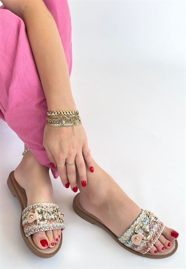 Gonne Hasır Dokuma Terlik -Renkli