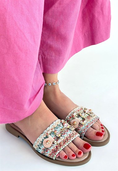 Gonne Hasır Dokuma Terlik -Renkli