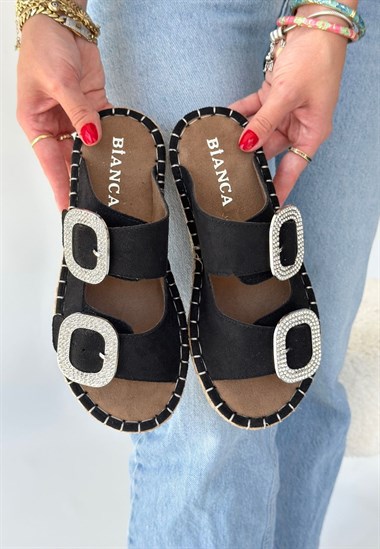 Hertas Nubuk Tokalı Terlik -Siyah