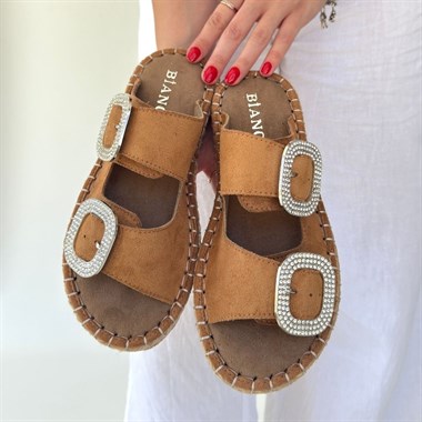 Hertas Nubuk Tokalı Terlik -Vizon