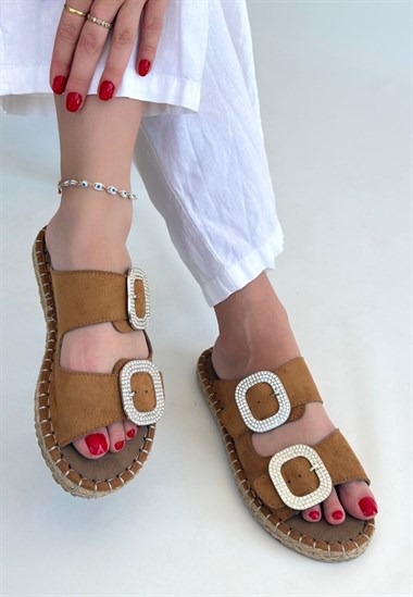 Hertas Nubuk Tokalı Terlik -Vizon