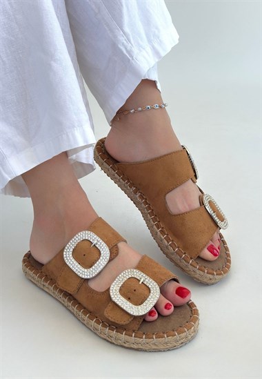 Hertas Nubuk Tokalı Terlik -Vizon