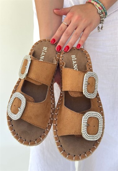 Hertas Nubuk Tokalı Terlik -Vizon