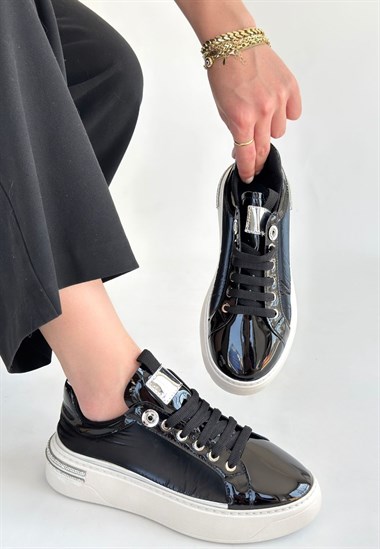 Hley Rugan Paraşüt Detaylı Bağcıklı Spor Ayakkabı -Siyah