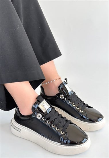 Hley Rugan Paraşüt Detaylı Bağcıklı Spor Ayakkabı -Siyah