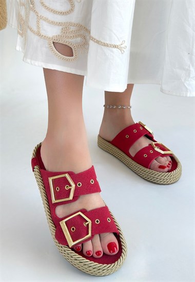 İces Nubuk Terlik -Kırmızı