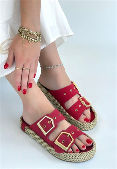 İces Nubuk Terlik -Kırmızı