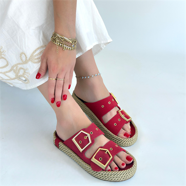 İces Nubuk Terlik -Kırmızı