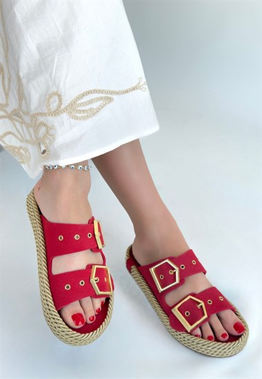 İces Nubuk Terlik -Kırmızı