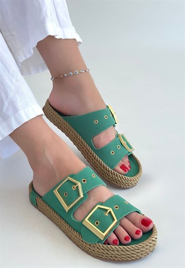 İces Nubuk Terlik -Yeşil