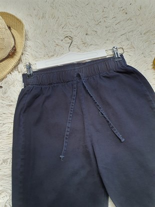 İspanyol Paça Bağcık Detaylı Kot Pantolon -Lacivert